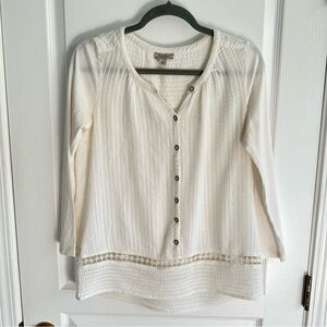 Lucky Brand Top Shirt Off-White Lightweight Boho Size Small